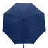 A navy blue umbrella with a simple design, featuring a central opening mechanism and a strap.