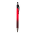 A metal pen with a gradient design in red and black, featuring a secure clip and shiny silver accents.