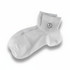 White socks with ribbed texture, featuring a round logo.