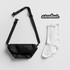 A black crossbody bag and a pair of white socks with a logo.