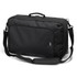 A black convertible travel backpack with a handle and adjustable shoulder strap, featuring a logo on the side.
