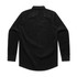 A black cord shirt with long sleeves, featuring a standard collar and back yoke detail. Includes buttoned cuffs and a logo.