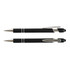 A black stylus pen set featuring silver accents, including a click mechanism and a rubber tip for touchscreens.