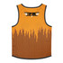 A vibrant orange active tank top featuring a gradient design and a logo on the back.