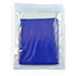 A blue cooling towel packaged in a transparent pouch, featuring a logo on the pouch.