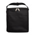 A black insulated lunch bag with a zip closure and adjustable strap, featuring a front pocket.