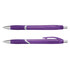 A purple translucent pen with silver accents, featuring a grip section and a clip for easy attachment.