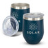 A drink bottle set featuring two navy travel mugs with stainless steel rims and clear lids, each with a logo.
