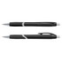 A set of two black plastic pens with coloured barrel accents and silver detailing. One pen features a grip section.