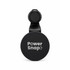 A black circular car phone holder with a textured strap and a branding logo.