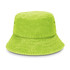 A bright green Bondi Washed Bucket Hat featuring a textured design and a logo on the side.