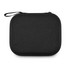 A black zippered case featuring a textured surface, designed for holding headphones or other accessories.
