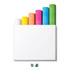 A set of six assorted sidewalk chalk sticks in white, yellow, orange, pink, green, and blue, displayed in a box with a logo.