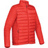 A red Men's Basecamp Thermal Jacket features a quilted design, a high collar, and has zippered pockets.