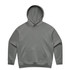 A grey hoodie with a front pocket and an adjustable drawstring hood. It features a branded logo.