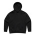 A black hoodie featuring a front pouch pocket and a drawstring hood. It includes a logo or branding.