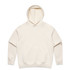 A cream-coloured hoodie with a front pocket and a hood. It has a branded logo.