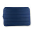 A navy blue neoprene laptop sleeve with a padded design and a zip closure, featuring a logo.