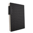 A black Nexus Notebook with a woven texture and a side elastic band for closure. Features a branding logo.