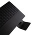 A black notebook with a woven texture and a sleek, angled design, featuring a tab for easy opening.