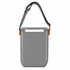 A grey cooler with a strap and a secure lid, featuring a small logo on the front.