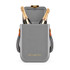 A grey cooler bag with a hinged lid, featuring two bottles of champagne and a branding logo.