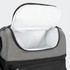 A grey and black lunch cooler bag with a white insulated interior and an open top. It has a logo on the front.