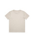 A beige youth block tee with a classic crew neck and short sleeves. The shirt features a small logo on the label.