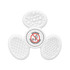 A white Tactile Fidget Spinner with textured surfaces and a circular centre, featuring a warning label.