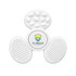 A white tactile fidget spinner featuring textured surfaces and a central logo.