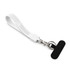 A white wrist strap keytag with a textured grip and a metal clip. It features a black soft tag attachment.