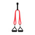 A resistance fitness set with red elastic bands and black handles, featuring a mounting strap for versatility.