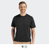 A man wearing a black Cutter & Buck Coastline Epic Comfort Tee, featuring a simple design and a logo.