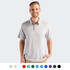 A grey polo shirt featuring a collar and three buttons, with a logo on the chest.