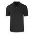 A black men's polo shirt with a collar, short sleeves, and three buttons, featuring a logo on the chest.