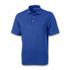 A blue men's polo shirt with a collar and three buttons, featuring a small logo on the chest.
