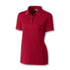 A red women's polo shirt with a collar, short sleeves, and a small logo on it.