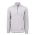 A light grey half zip jacket with long sleeves, featuring a logo on the side.