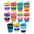 A collection of reusable coffee cups in various vibrant colours, featuring silicone bands and logos.