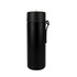 A drink bottle made of steel in matte black, featuring a secure lid and a handy carrying strap.
