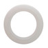 A white silicone flyer with a circular design, featuring a smooth surface and a branding logo.