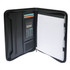 A black compendium featuring a calculator, notepad, pen holders, and multiple card slots.
