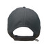 A black cap featuring an adjustable strap and a logo on the back. The fabric has a textured finish.