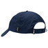 A navy blue cap featuring a branded logo and an adjustable strap at the back.