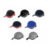 A selection of caps in black, navy, red, royal blue, and grey with contrasting trims and logos.