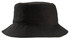 A black mesh bucket hat with a wide brim and a textured surface, featuring a logo.