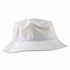 A white mesh bucket hat with a wide brim and a logo.