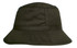 A dark green oilskin bucket hat featuring a wide brim, with visible stitching and a simple design.