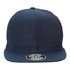 A premium navy blue snapback cap with a flat brim and a mesh back, featuring a logo on the front.