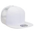 A white Premium American Twill Snapback cap with mesh detailing and a round logo patch on the front.
